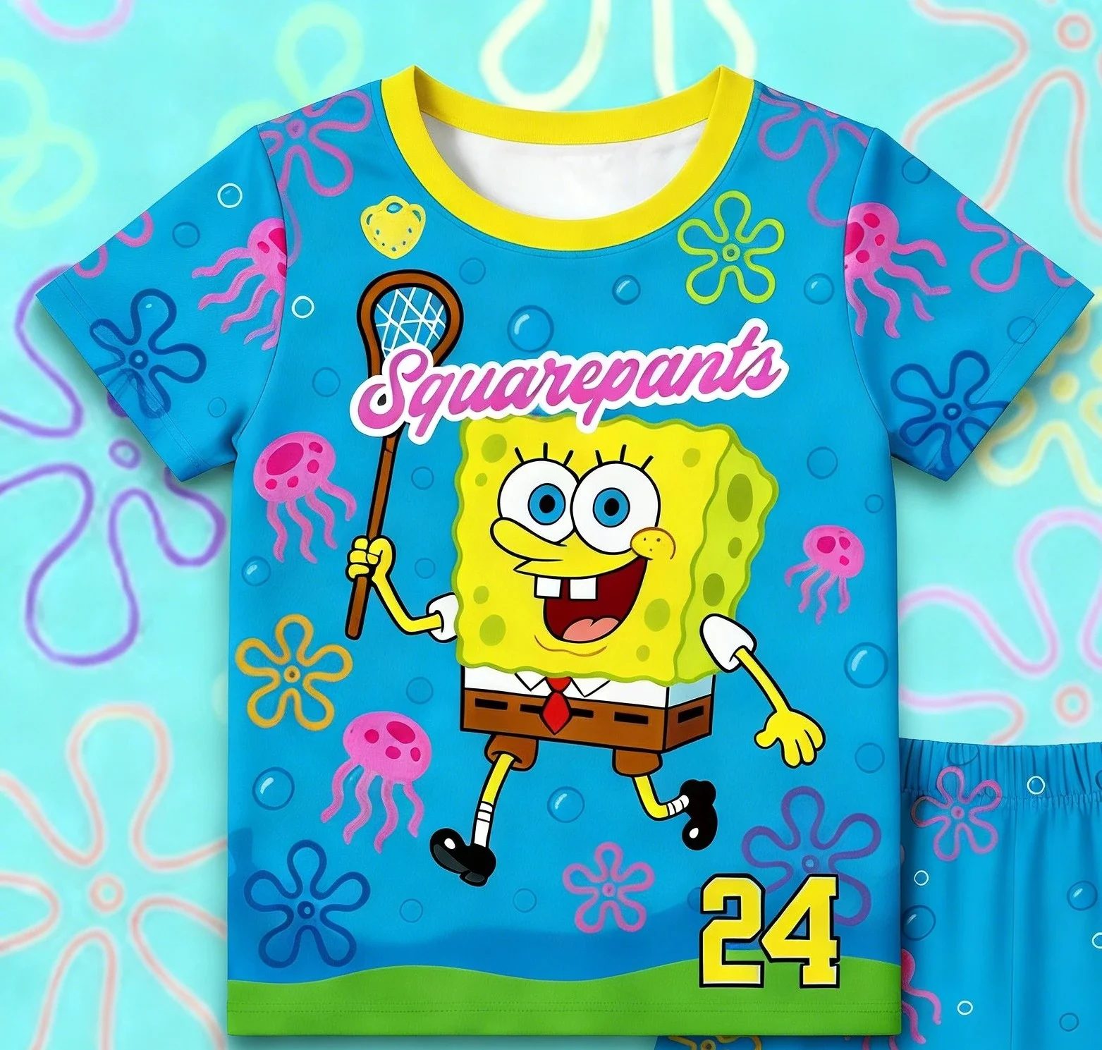 2026 Honey Jar Brand SpongeBob SquarePants Fitness Theme Summer Oversize T-shirt Shorts Adult T-shirt Set FamilyMatching