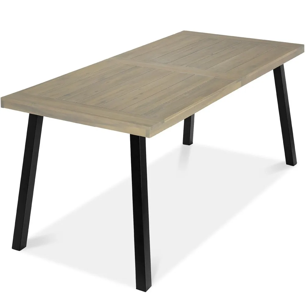 6 Person Indoor Outdoor Acacia Wood Dining Table Picnic Table w/Powder Coated Steel 350 Pound Capacity Legs Taupe