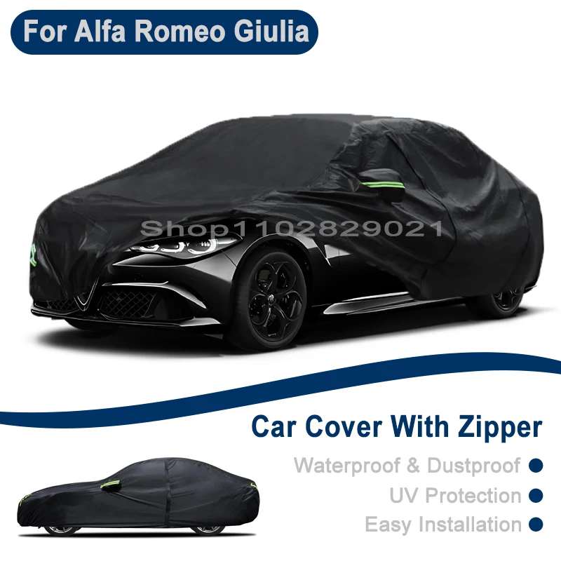 Outdoor Full Vehicle Cover For Alfa Romeo Giulia - Side Zipper Design, Waterproof Dustproof Sun Protection Car Cover