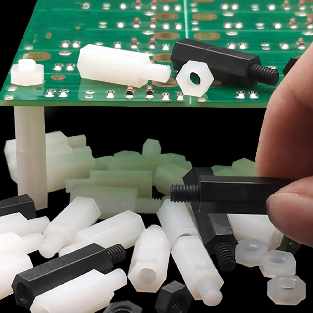 M2-M5xLx6mm Insulated Plastic Spacer Bolt Black White Hex Nylon Standoff Spacer Screws Threaded Pillar PCB Motherboard Standoff