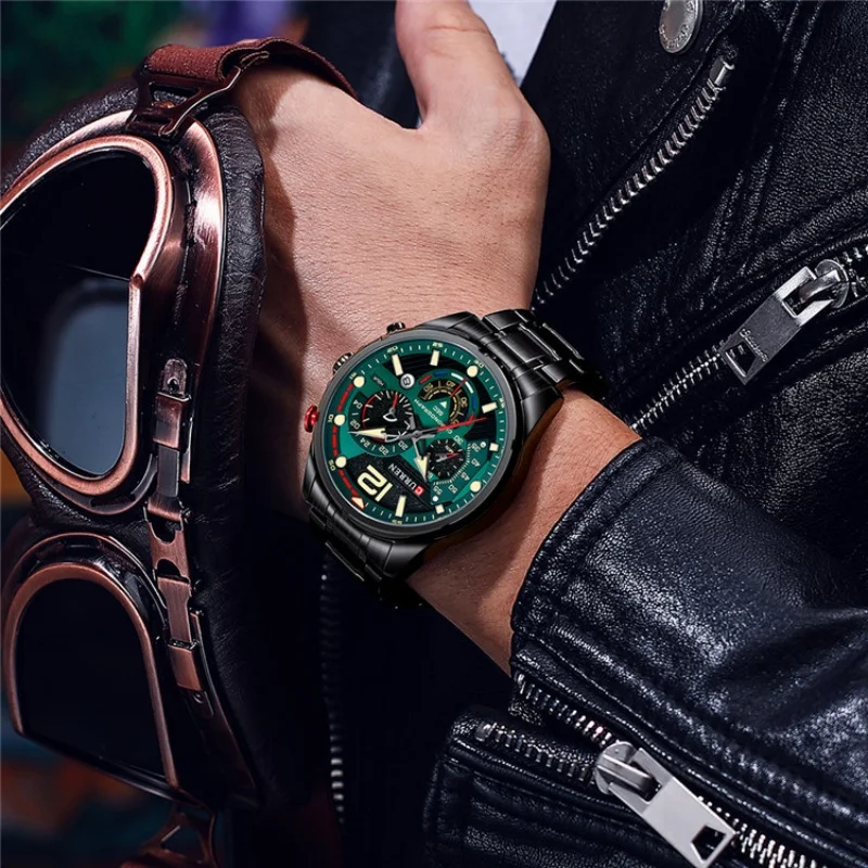 CURREN 8395 Men's Minimalist Large Dial Watch, Water-resistant Calendar Six-hand Multifunctional Quartz Watch