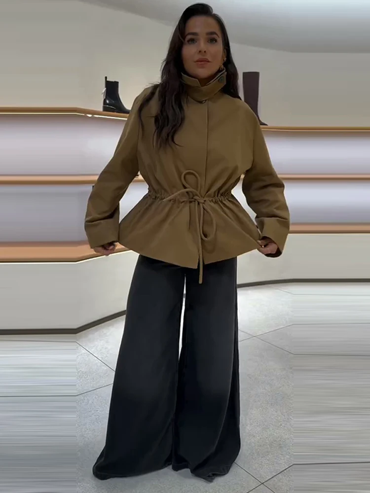 

Drawstring Waist Women's Jackets Loose Laple One Button Full Sleeve Tie Up Coats Female 2025 Autumn Winter Fashion Lady Outwears