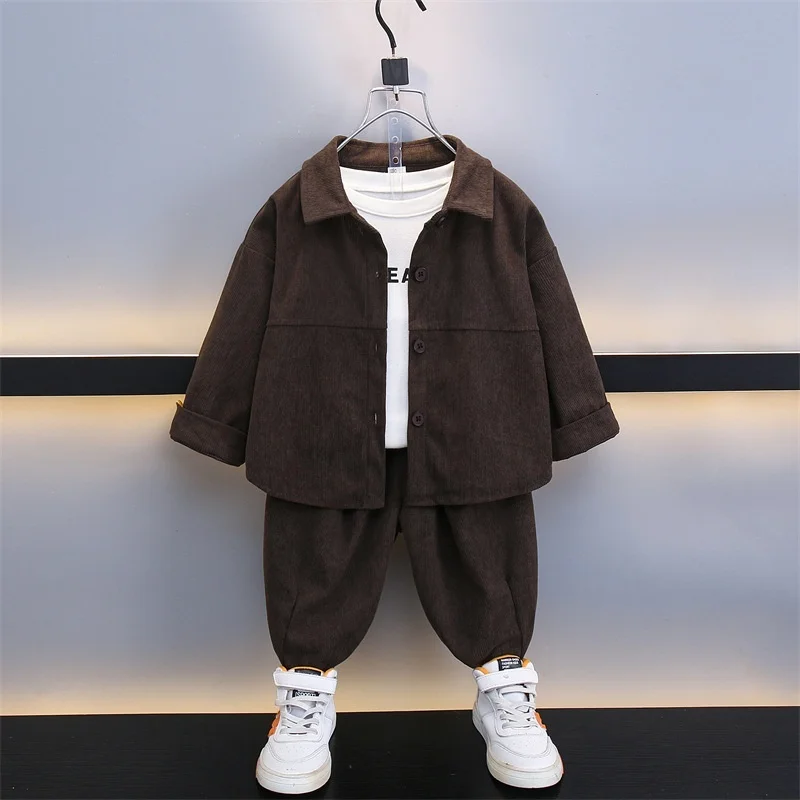 소년 봄, 가을 복장 세트 2025 새로운 시원하고 잘 생긴 코듀로이 재킷 + 바지 캐주얼 소년 2 피스/세트 아동 의류