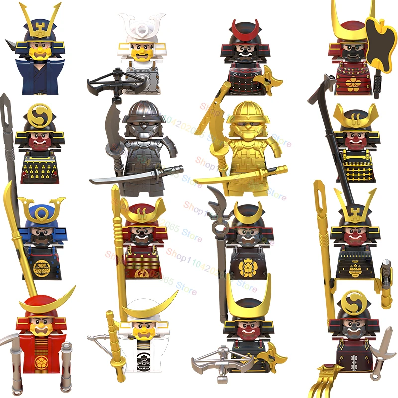 MOC Samurai Building Blocks Soldiers Mini Action Figures Helmet Armor Archery weapons Toys For Kids Christmas Gift WM6090 WM6096