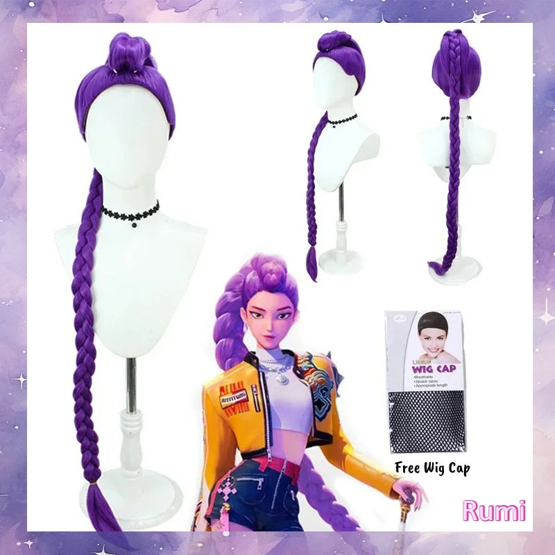 

Фиолетовый парик для ролевых игр KPOP Devil Hunter Rumi и термостойкий синтетический парик идеально подходит для ежедневных вечеринок на Хэллоуин.