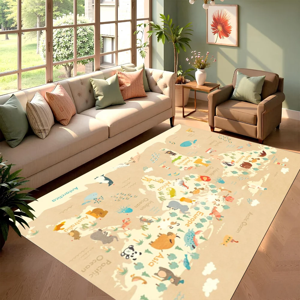 Tapis éducatif interactif du monde : continents et fond des océans, antidérapant, pour chambre d'enfant