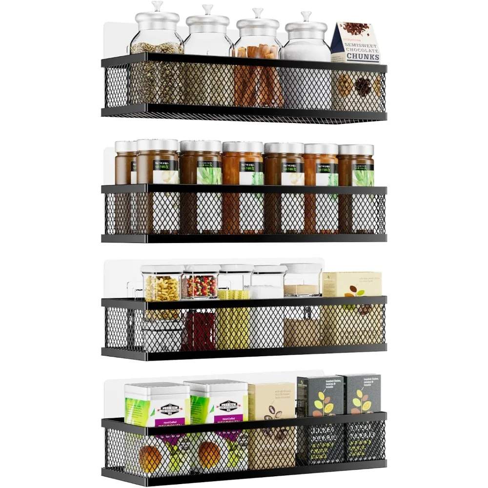 

Spice Rack Wall Mount, 4 Pack Pantry Door Organizer & Hanging Storage Baskets Organizer Wall Mount, Large Capacity Metal Spice S