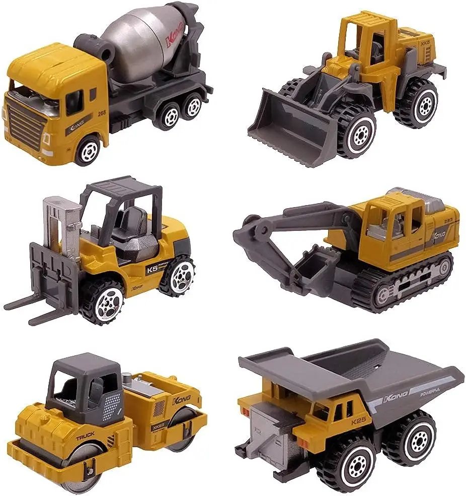 

6 Pack Kids Diecast Construction Vehicles Metal Engineering Cars Set Toys Trucks for Boys Age 3+ Birthday Party Cake Topper