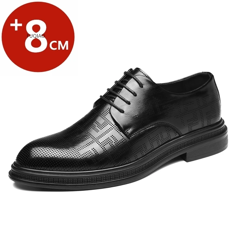 

Spring Summer Increase Leather Shoes for Men Lace Designer Business Casual Shoes Male Fashion British Style Dress Shoes Man