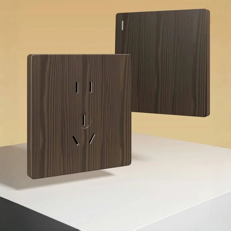 Retro Wood Grain Switch Night Fluorescent Indicator Light Household 1-4 Gang Single Open Double Open Imitation Wood Grain Switch