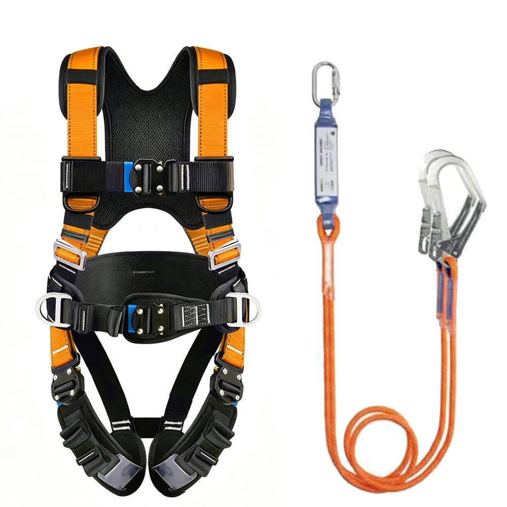 CE High Altitude Work Safety Harness with Rope Full Body Five-point Safety Belt Outdoor Work Construction Protective Equipment