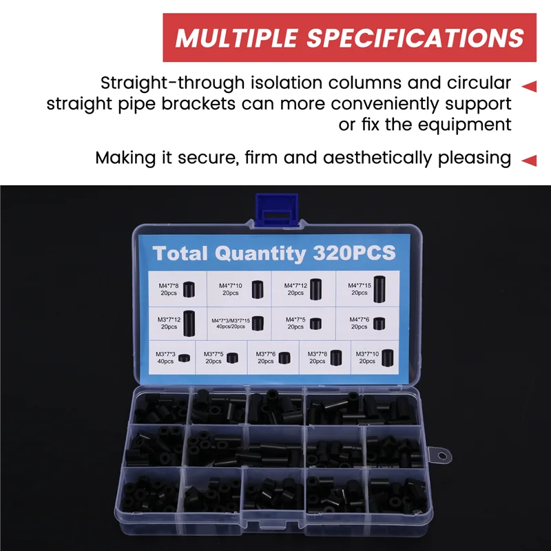 BYBS-320 Pcs Straight-Through Hollow Plastic Isolation Column Sleeve Set For Electrical Insulation