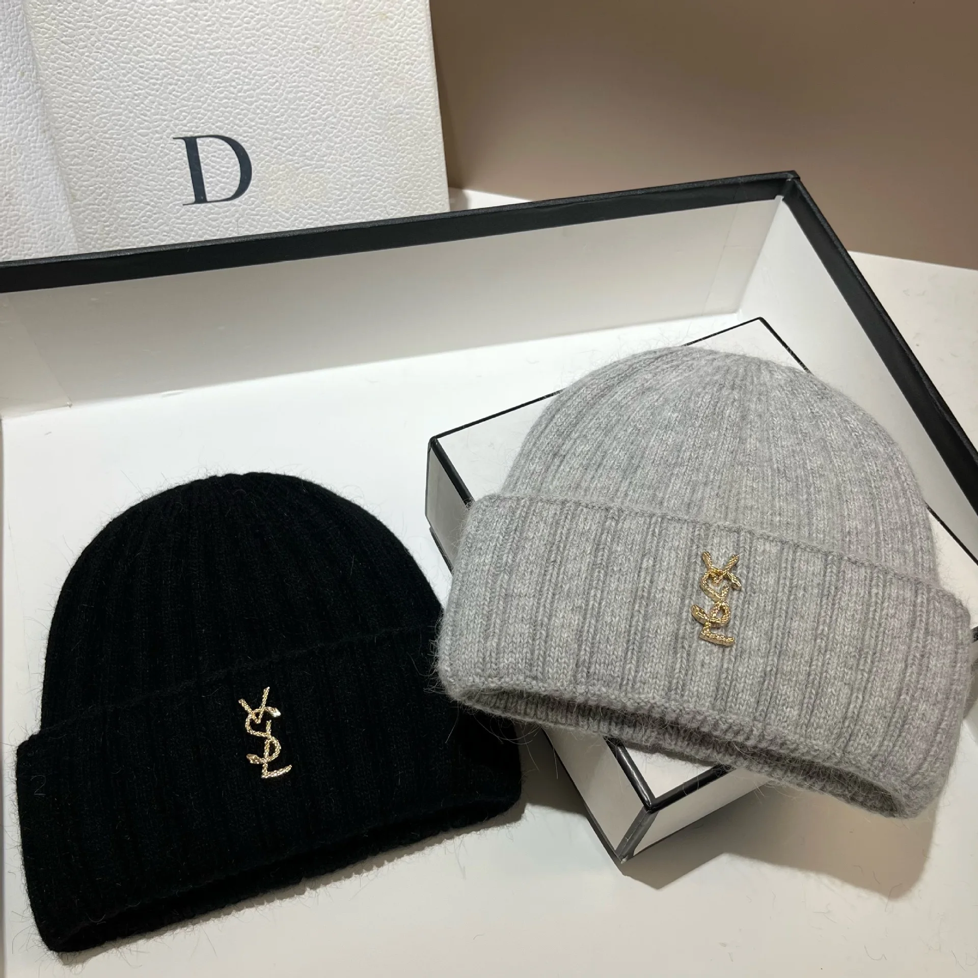 

French Style Rabbit Fur Beanie, Plush Soft Winter Knit Hat for Women, Warm Ear Flap Cap, Elegant & Cozy