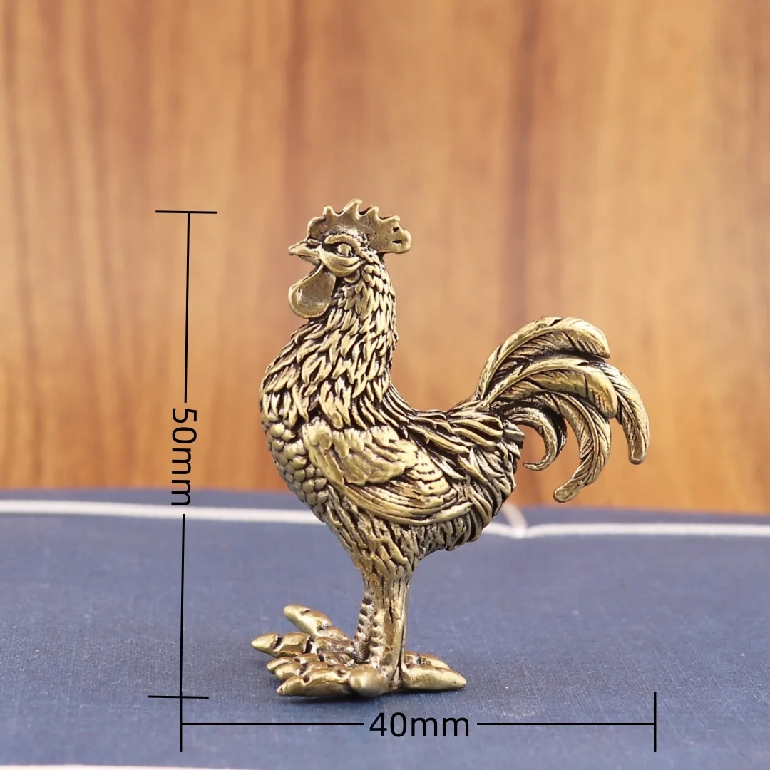 Chinese Style Auspicious Brass Rooster And Hen 2 Pcs Set Lucky Chinese Zodiac Chicken Ornament For Home Desk Table Decor Tea Pet