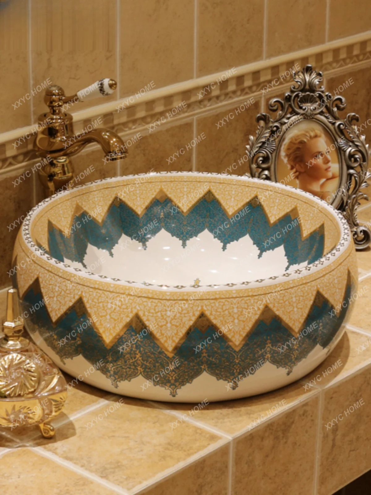 

Mediterranean platform basin Household round platform sink American European ceramic art