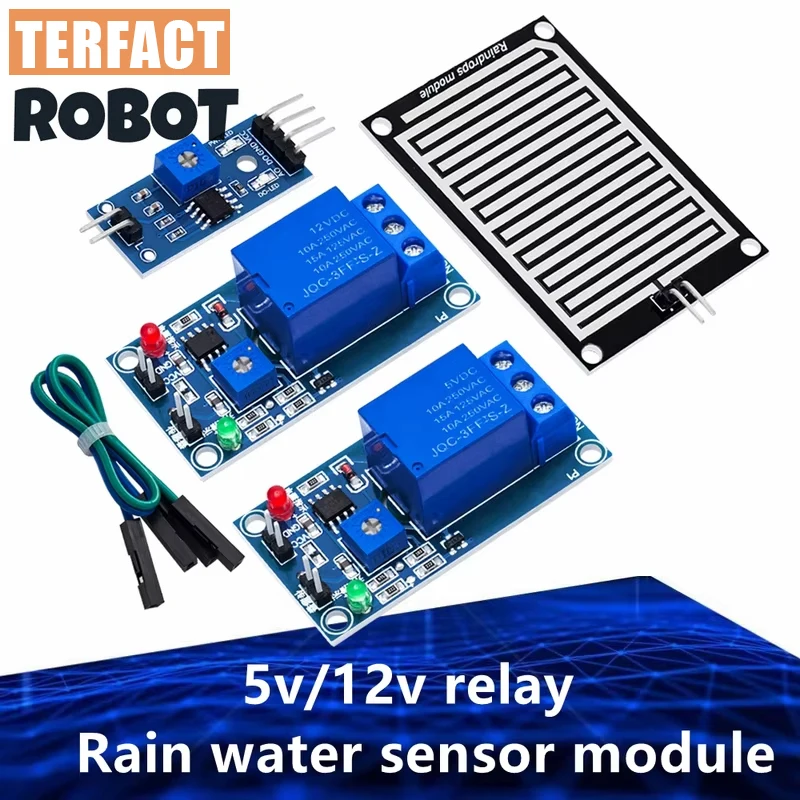 1~5PCS  Rain water sensor module + DC 5V 12V Relay Control Module Rain Sensor Water Raindrops Detection Module for Arduino