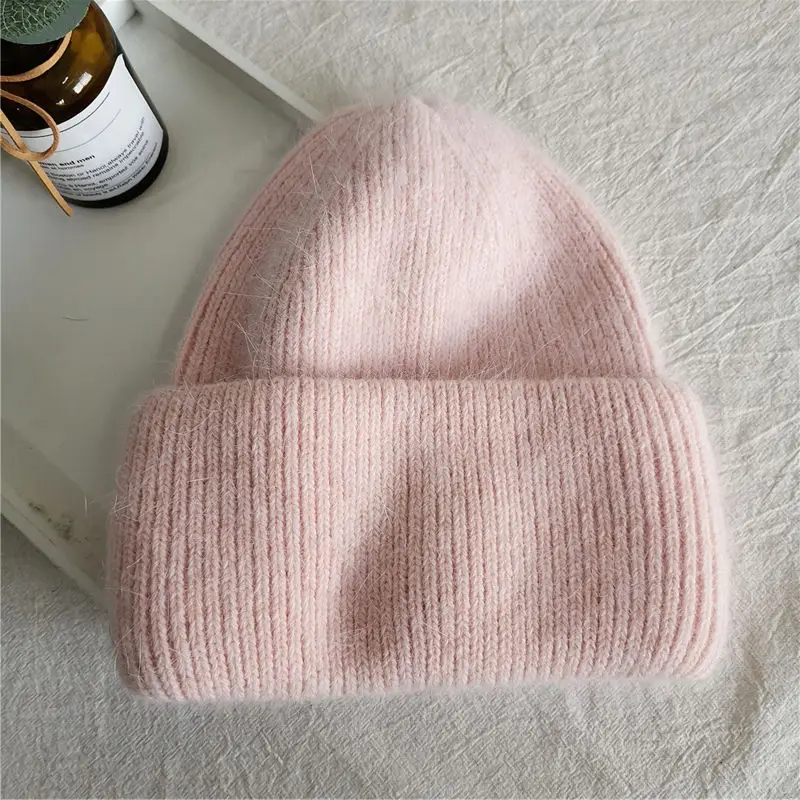Fashion Embroidery Pigeon Warm Cashmere Wool Angola Rabbit Fur Winter Knitted Beanies Women Cap Female 3 Fold Ski Outdoor Hats