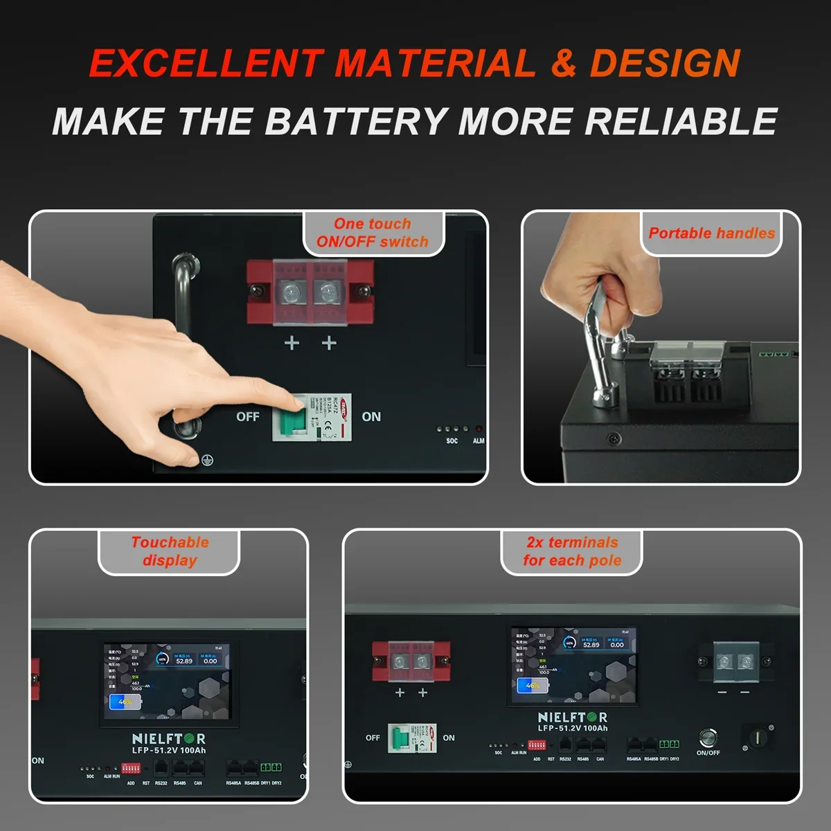 48V 100Ah LiFePO4 lithiová baterie s kapacitou 5,12 kWh, serverová baterie s Bluetooth a Wifi pro offline solární systém PL Stock - náhled 4