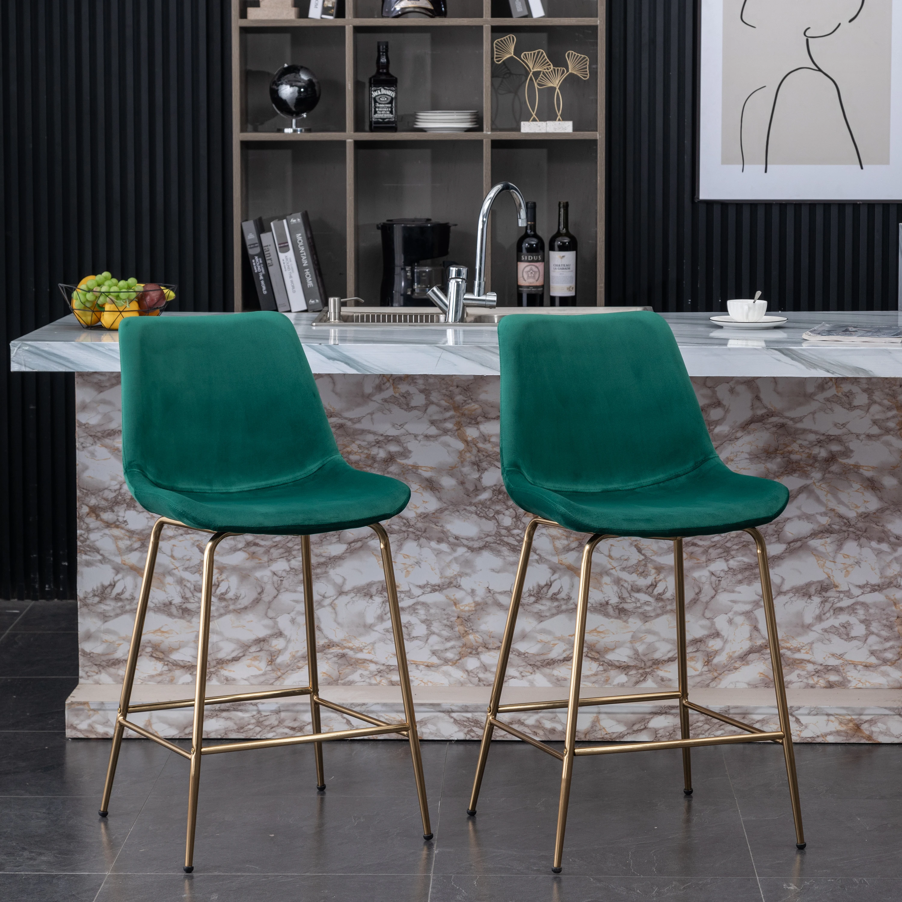 Aufurr-Modern Velvet Counter Altura Stool, Conjunto de 2, 26.50