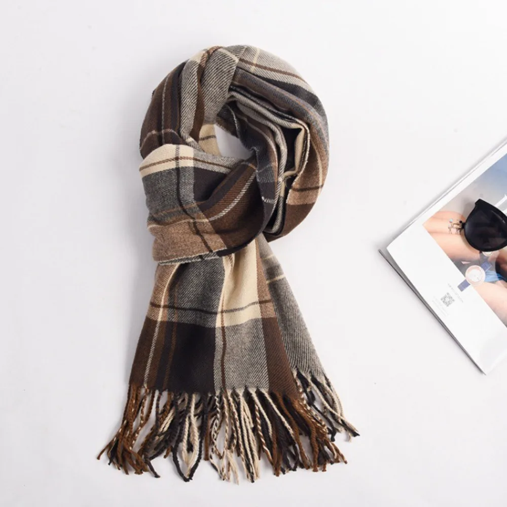 

Retro Tassel Plaid Wool Scarf Plush Cashmere Shawl Long Shawl Korean Style Scarves Wool Scarves Cape Wraps Autumn Winter