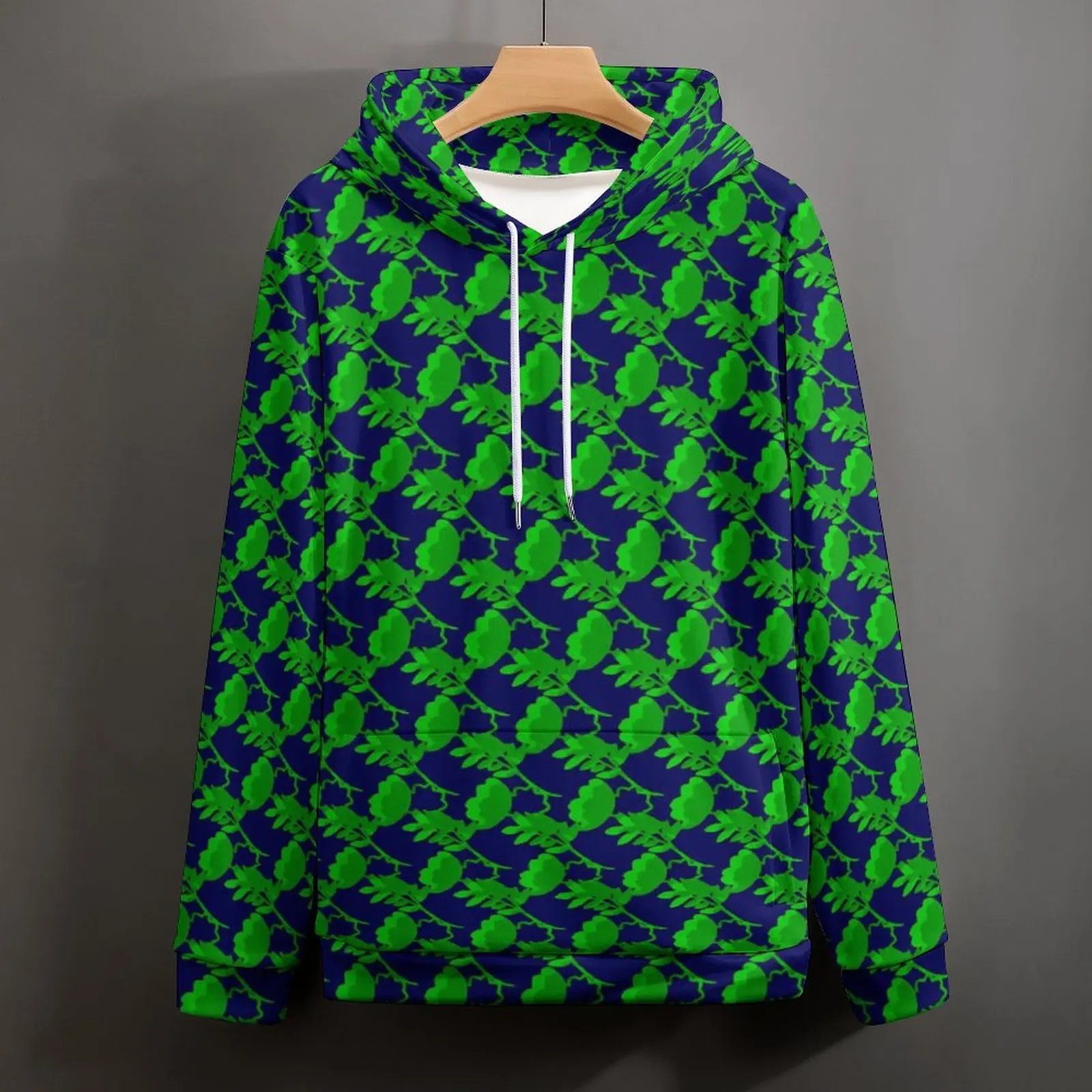 Sudaderas con capucha informales con estampado de plantas, ropa de calle Kawaii de manga larga con hojas verdes, diseño de gran tamaño, otoño