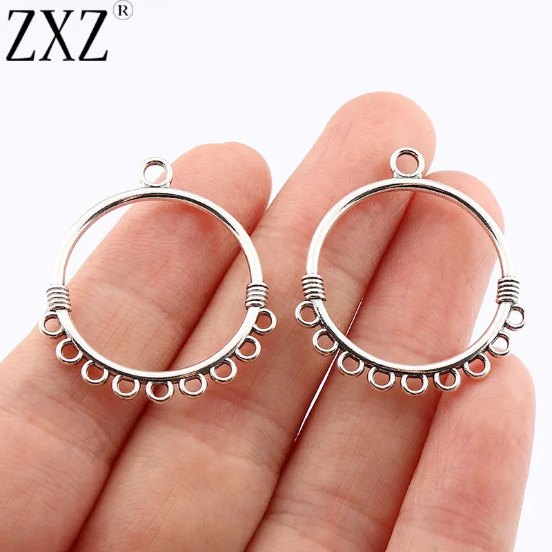 

ZXZ 20pcs Antique Silver Tone Hollow Metal Earring Connectors Charms Pendants Jewelry Making Accessories