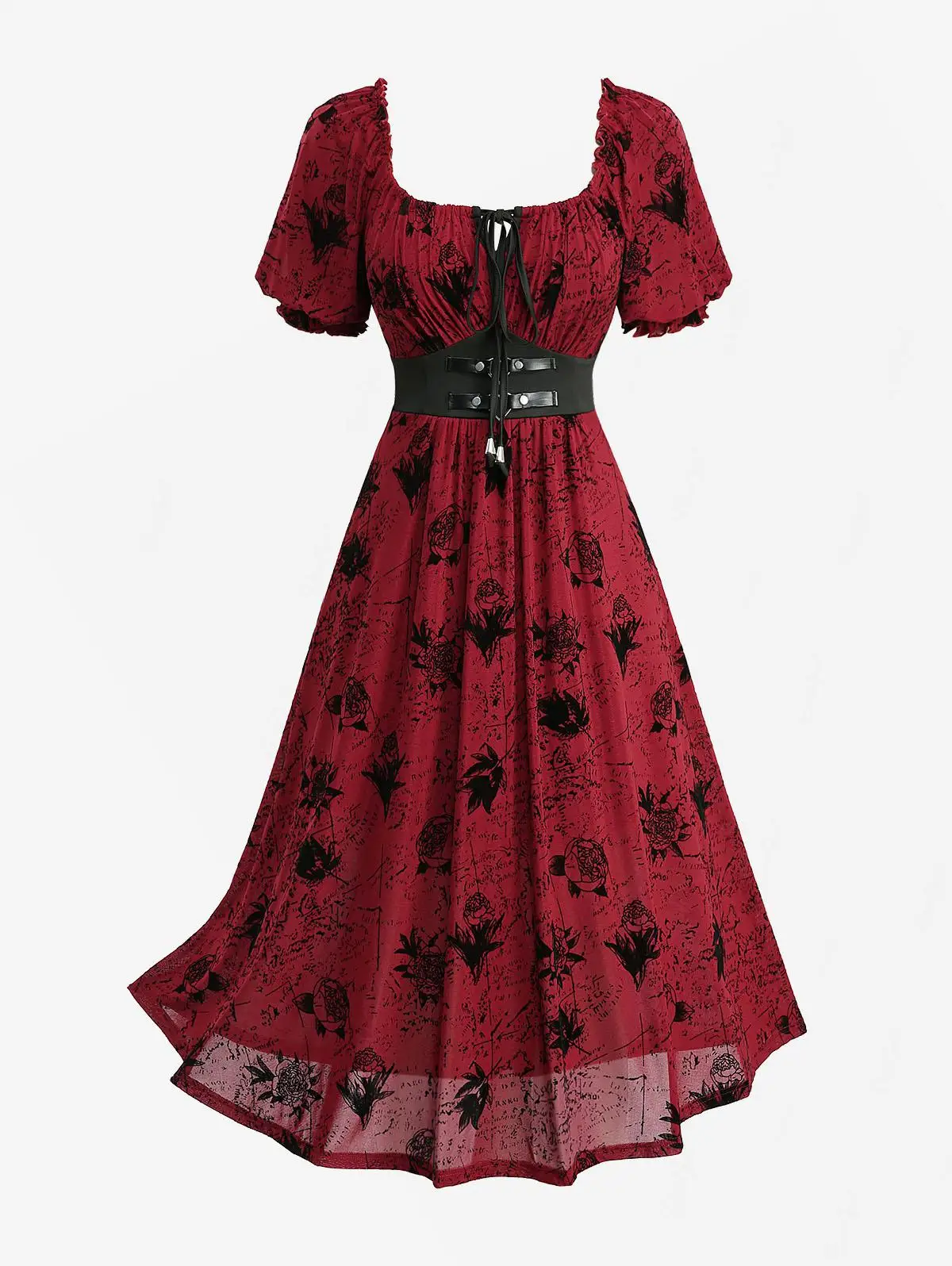 

ROSEGAL Корсетное платье больших размеров с рюшами и цветами, элегантное женское платье оверсайз, темно-красное платье