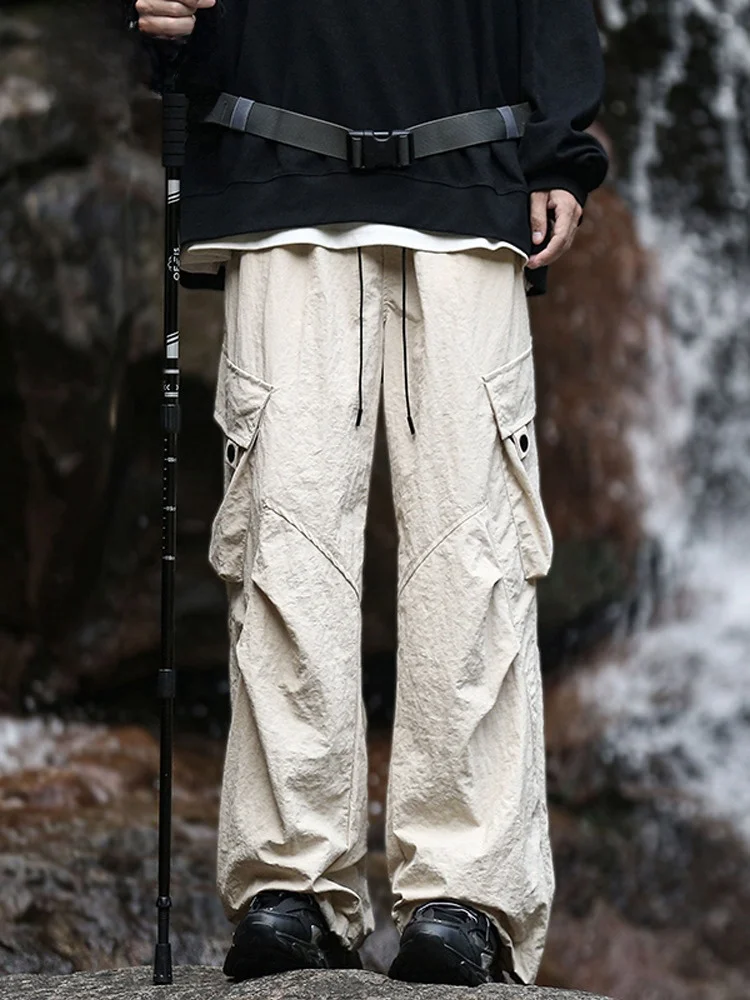 

Mou Men's Outdoor Casual Trousers Water-Resistant Qui-Dry Spring Autumn New Loose Workwear Straight Leg Elastic Waist