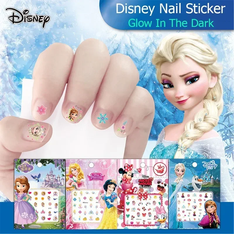 Disney Frozen Nail Stickers Girls Cartoon Mickey Minnie Mouse Makeup Nail Stickers Toy Princess Elsa Anna Kids Birthday Gifts