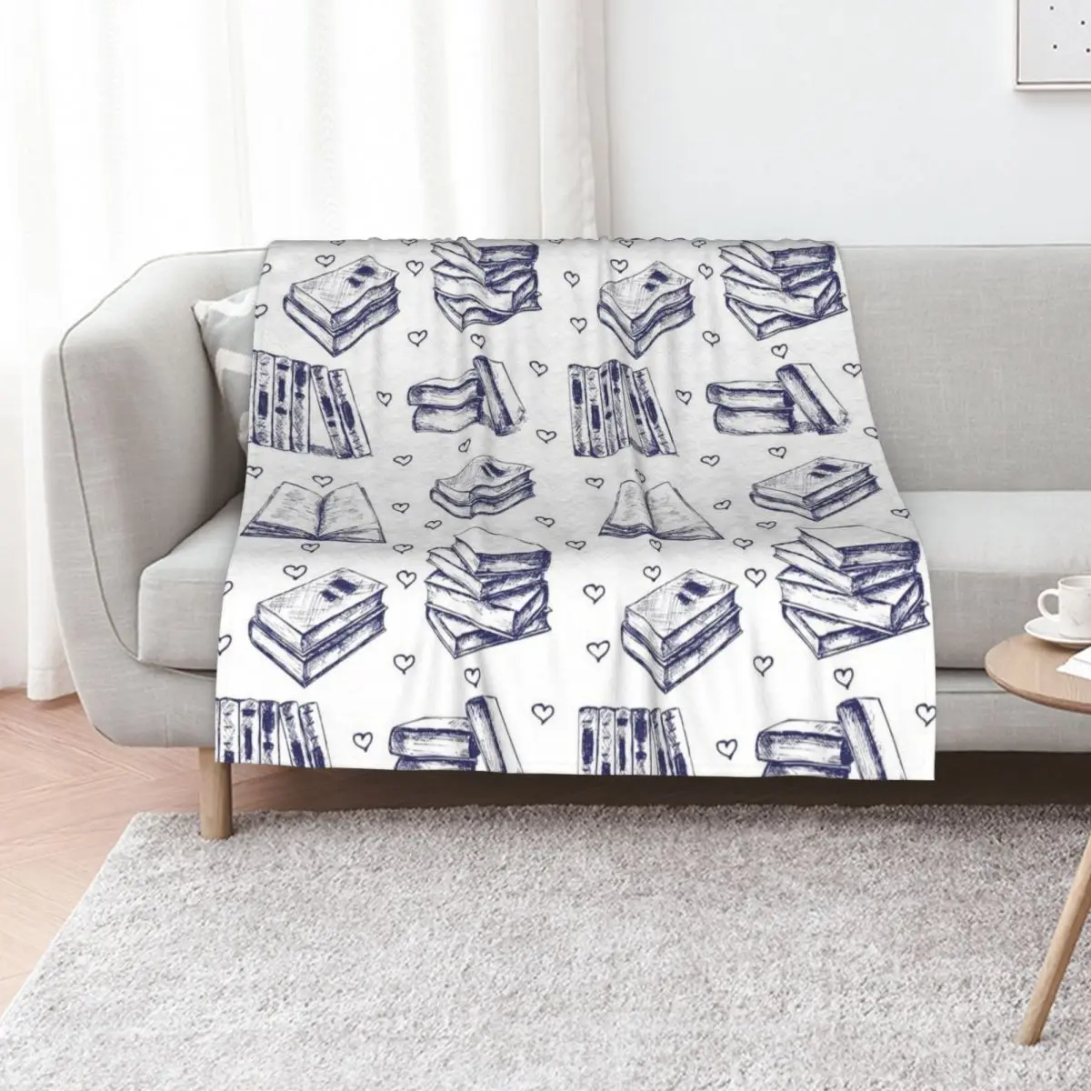 Pattern sketchwith books. Hand drawn Throw Blanket For Sofa Thin Stuffeds Flannel Soft cosplay anime Blankets