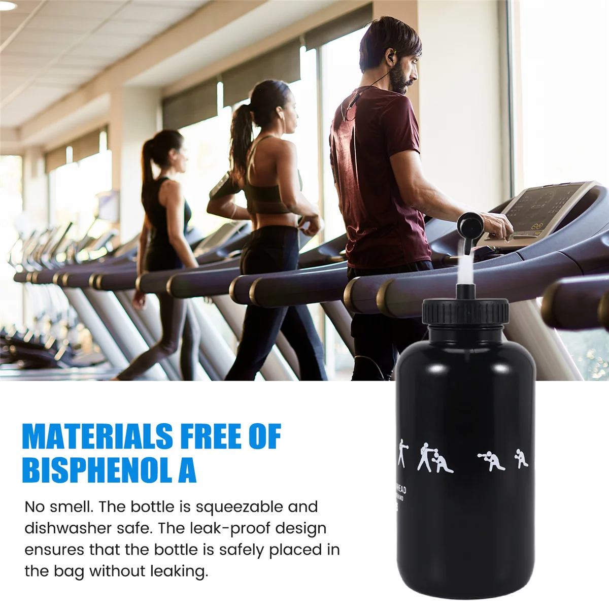 SHOKE 라크로스 물병, BPA 프리 플라스틱 골리 복싱 물병, 스포츠 C 리치용 빨대 1 리터