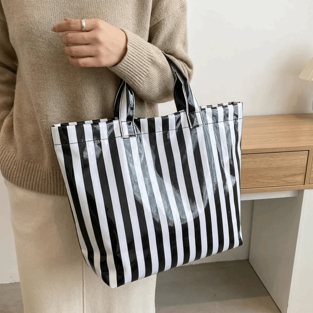 

Waterproof PVC Striped Tote Bag Large Capacity Stripe Beach Handbags Tote Pouch Shoulder Bag Transparent Jelly Bag Outdoor