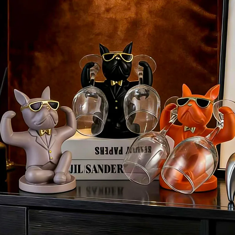 French Bulldog Figurine, Light Luxury and High-end Wine Glass Storage Rack, Creative Home Decor