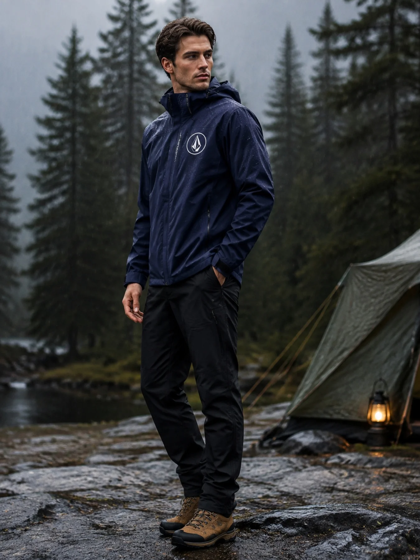 Diamond Geometric Print Trend Windbreaker, Zipper-Opening Rainproof and Wear-Resistant Flight Jacket, Outdoor Casual Coat