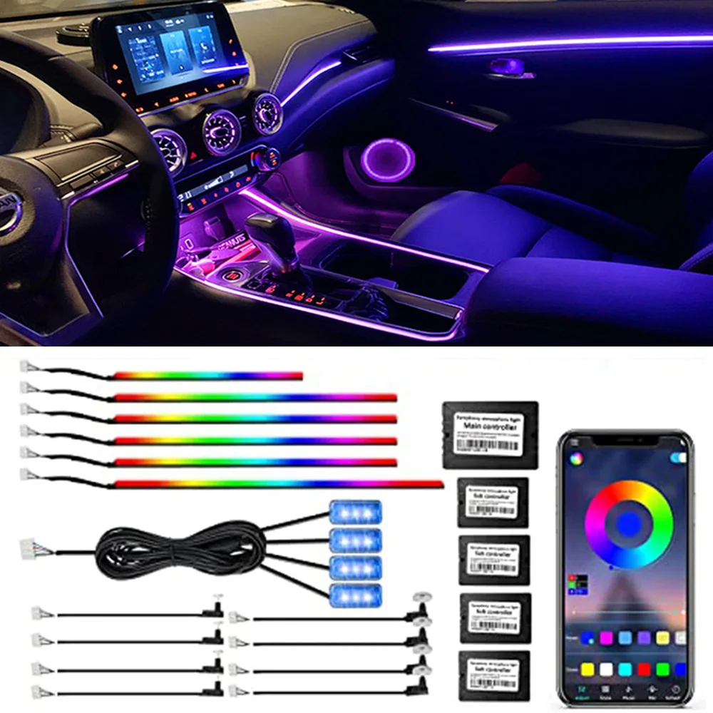 

Car Atmosphere Decoration Dashboard LED Strip Lamp 18 in 1 Car 213/ 64 Color RGB Ambient Lighting App Music Symphony Rainbow