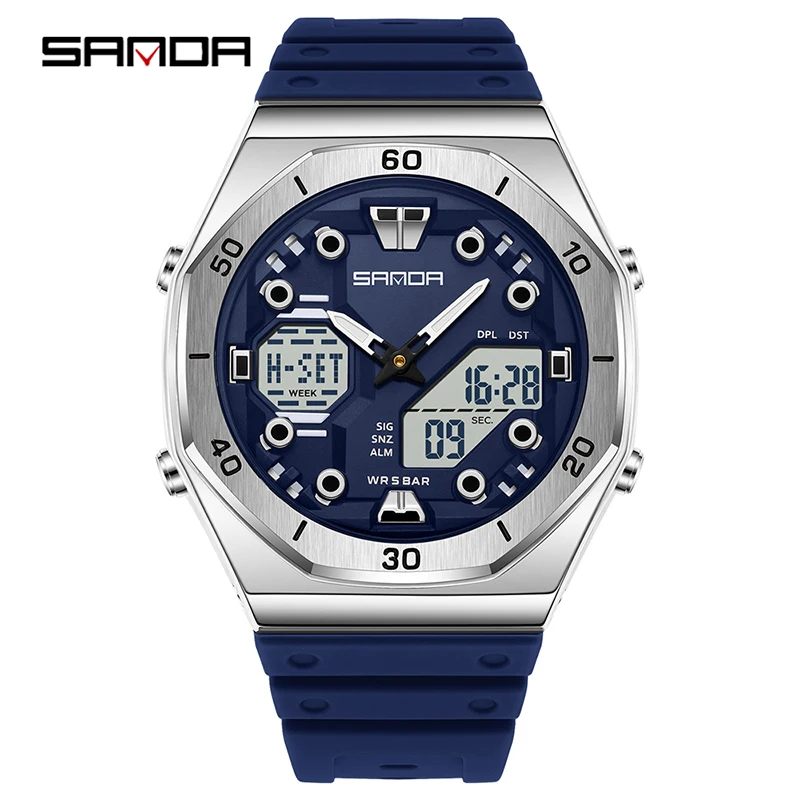

SANDA 6306 New Dual Display Digital Watch Sport Waterproof Multi Function Alarm Clock Run Second Youth Student Men's Watch reloj