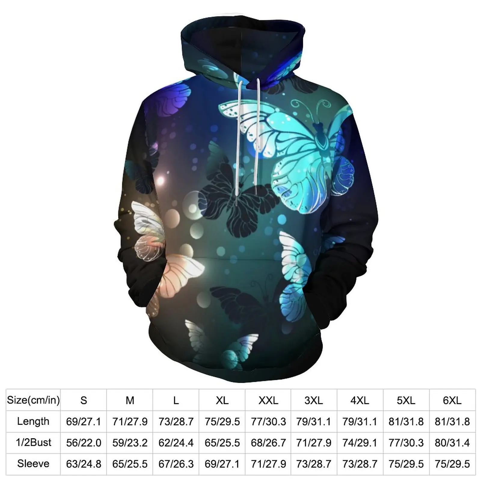 Hoodie kupu-kupu malam Ombre motif hewan Harajuku kasual Pullover Hoodie lengan panjang desain Y2k 4XL 5XL 6XL