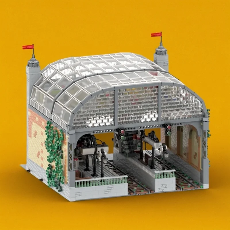 4739PCS MOC Street View Modular Train Station Model Custom Building Blocks Architecture DIY Assembly Display Gift Collectible