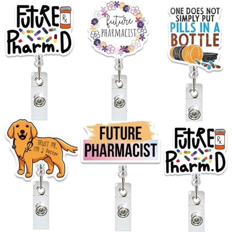 

New Acrylic Future Pharmacist Doctor Badge Reel Retractable ID Badge Holder Alligator Clip Nurse Name Holder Wholesale