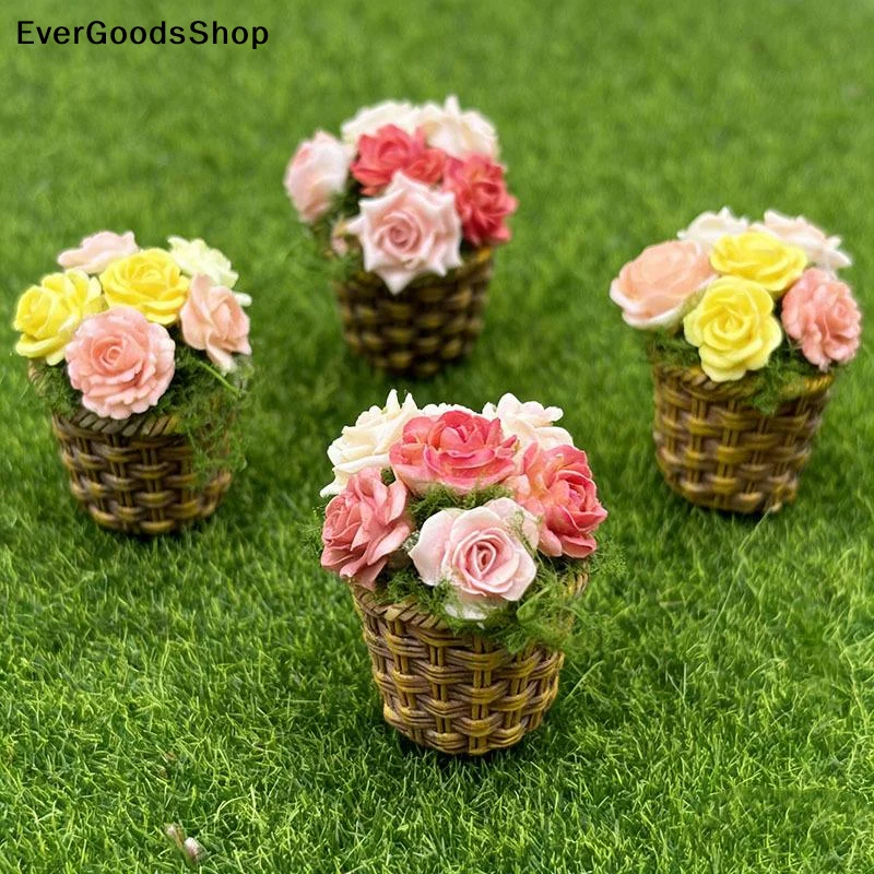 Mini Potted Flowers  Simulation Mini Flower Pot Basket Cute Artificial Plants for Dollhouse Decoration
