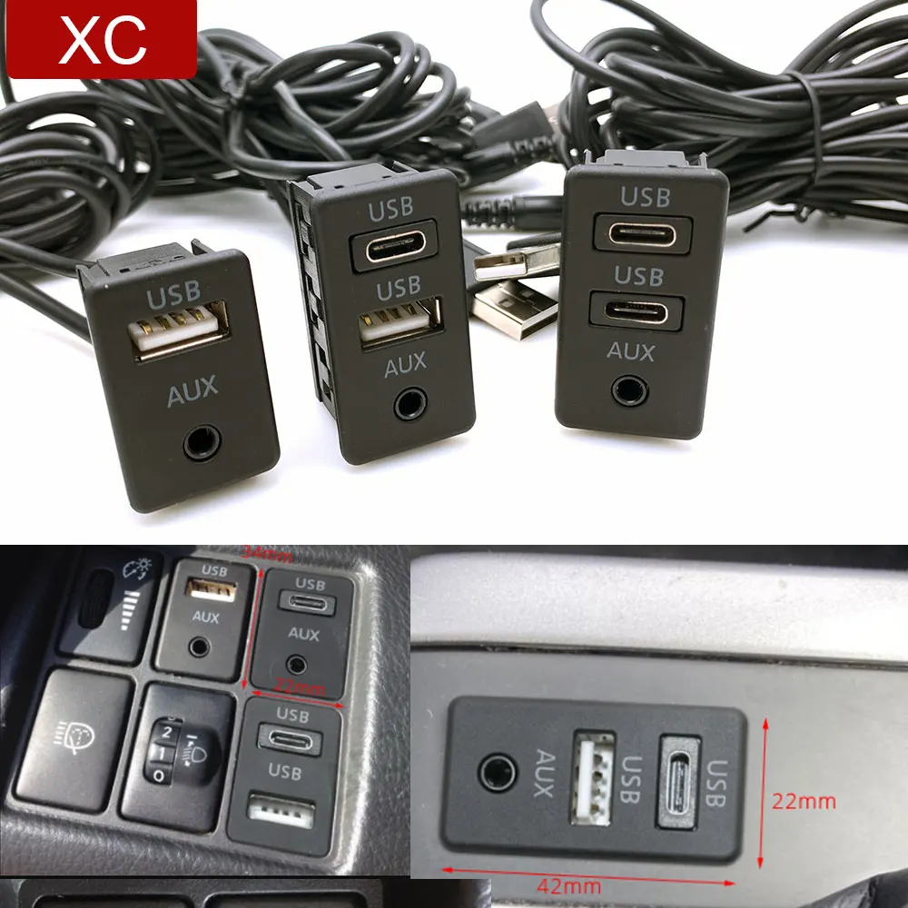Radio samochodowe Dual-Type-C Panel rozdzielczy z uchwytem na deskę rozdzielcza 3.5mm z przewód danych AUX Adapter do kabla do Android odtwarzacz multimedialny