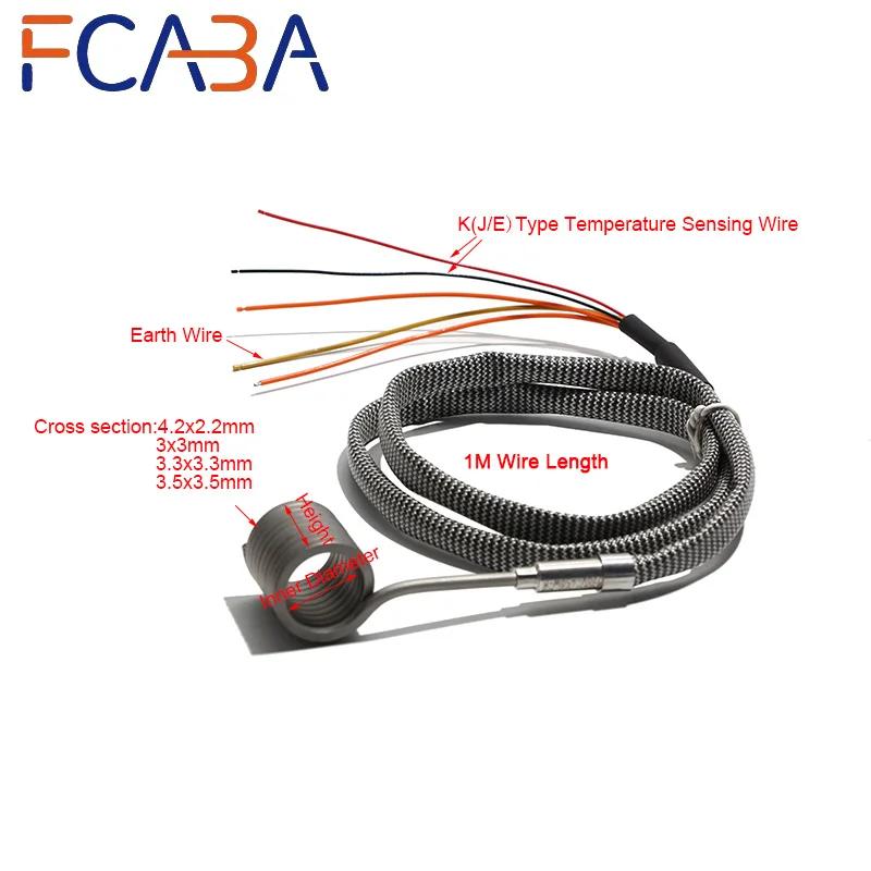 FCABA ID35mm Hot Runner Spiral Coil Band Heater 110V/220V/380V with K Thermocouple 4.2x2.2/3x3/3.5x3.5/3.3x3.3mm Cross-section