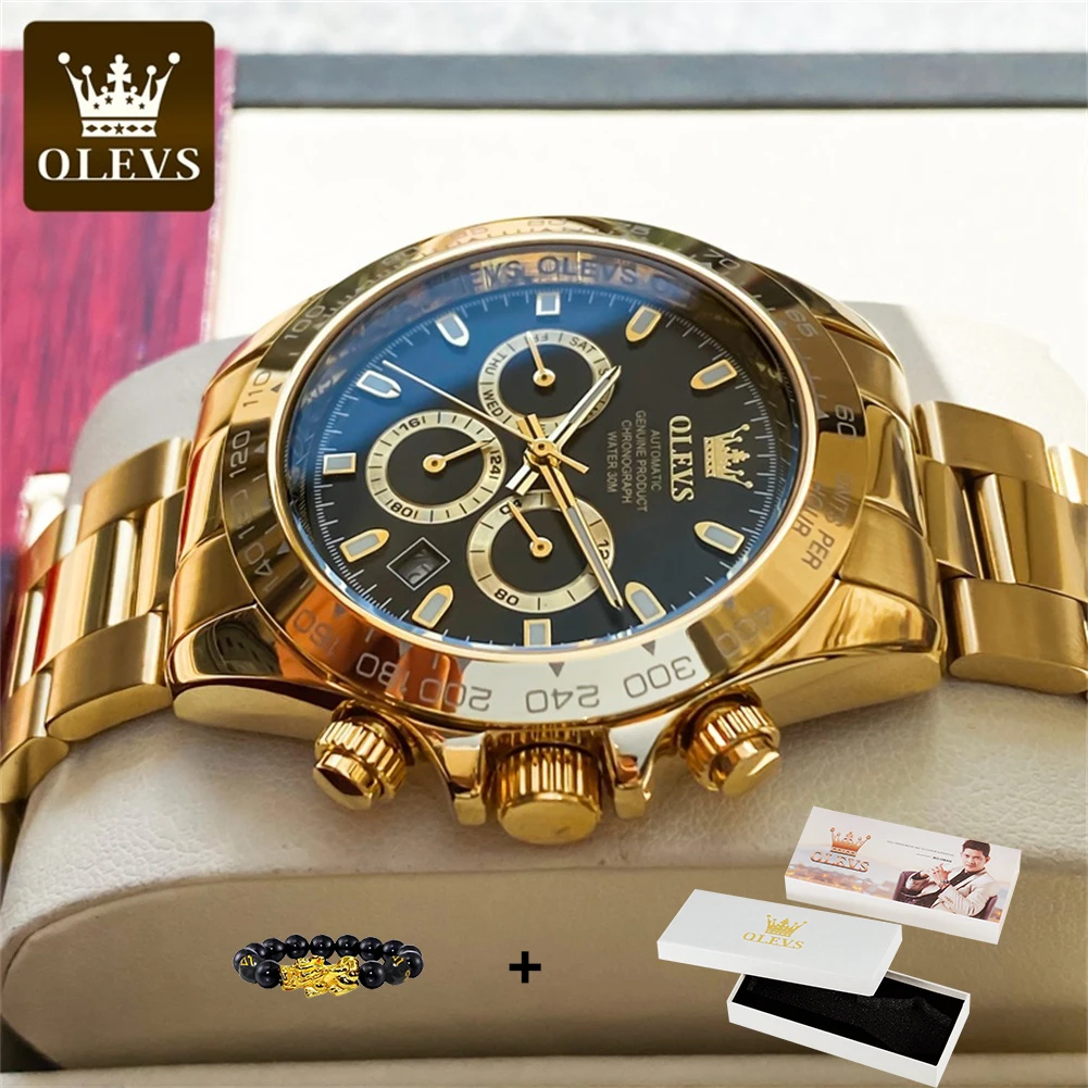 OLEVS 6638 New Fashion Automatic Mechanical Watch For Men Week Calendar Original Men\'s Watches Luxury Man Dress Hand Clock 2023