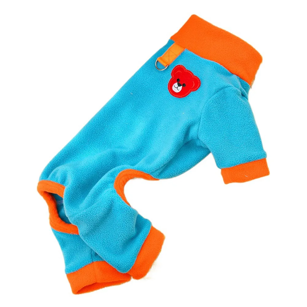 

Bear Pattern Plush Dog Jumpsuit Colorful Comfortable Warm Dog Pajamas Pet Base Shirt with D Ring Winter Pet Overalls Indoor