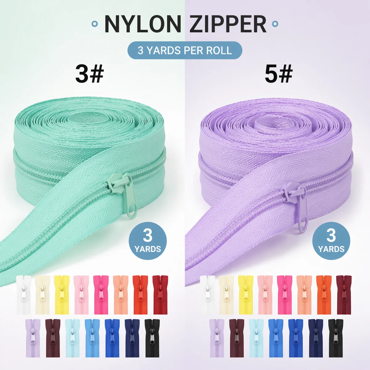 5#3# Long Nylon Zippers Rolls Packing 3meters with 8 Pieces Zipper Sliders For Sewing Accessories Bags Tent Suitcase DIY