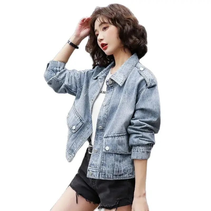 

Nice Women Denim Jacket Coat Spring Summer Jean Jackets Female Big pocket Cowboy Coats Female Students Loose Tops