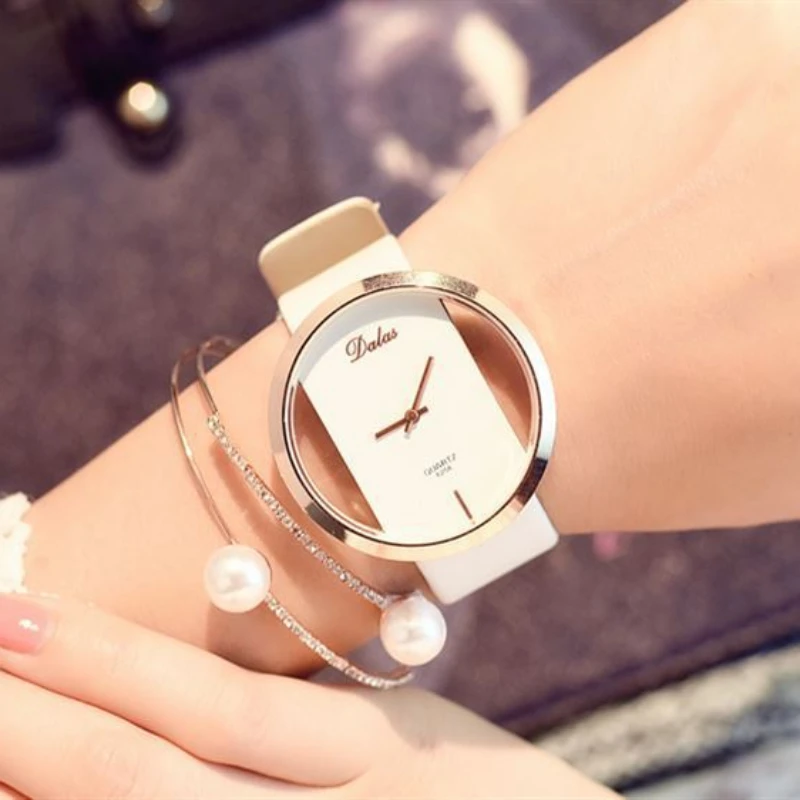 Fashion Hollow Dial Women Watches Simple Ladies Leather Band Quartz Watch with Hollow Large Dial Female Quartz Wristwatches