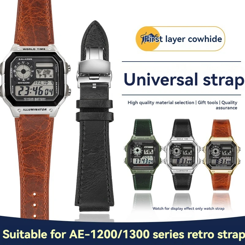 18mm Genuine Leather Watchband Retro For Casio AE1200 AE-1300 A158W/A168 W-216H A159 F91w Vintage Watch Strap Men's Bracelet