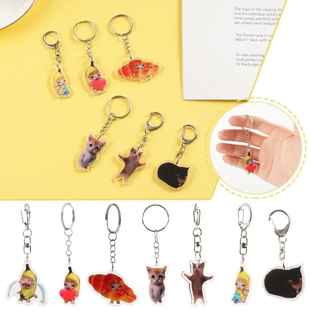 2024 Cute Cat Head Banana Cat Expression Keychain Sand Sculpture Fun Cat Keyring Little Popular Schoolbag Pendant Key Chains