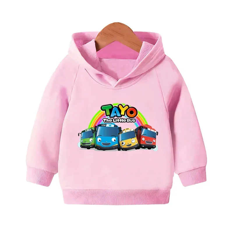 Hot Sale Tayo the Little Bus Cartoon Kids Hooded Hoodies Girls Clothes Children Sweatshirts Autumn Baby Pullover Tops,KMT5837